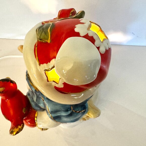 Christmas Snowman Cardinal Ceramic Lighted Figurine Gold Paint Highlights Gift - Picture 11 of 13